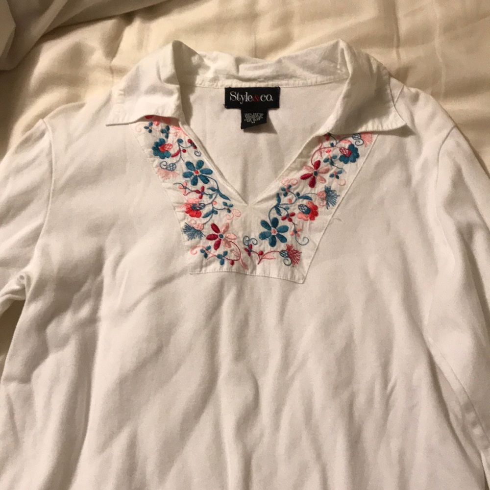 White Long Sleeve with Flower Detailing